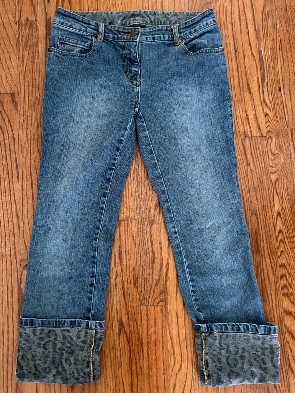 INC Jeans Blue Capri with Leopard Print Rolled Cuff
